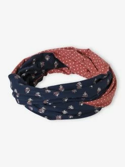Snood Fille Réversible Bouquets/pois Marine - Vertbaudet