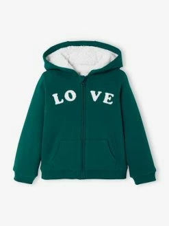 Sweat à Capuche Doublé Sherpa Vert Anglais - Vertbaudet