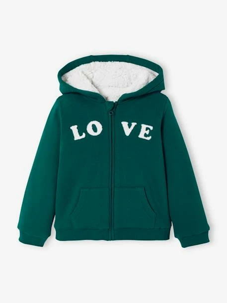 Sweat à Capuche Doublé Sherpa Vert Anglais - Vertbaudet 1 Sweat à Capuche Doublé Sherpa Vert Anglais - Vertbaudet
