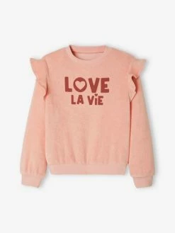 Sweat à Volants En éponge Fille Rose Pâle - Vertbaudet