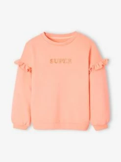 Sweat Ă Volants Personnalisable Fille PĂŞche - Vertbaudet