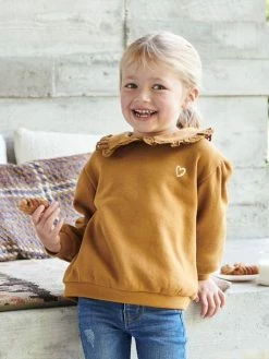 Alternative view of Sweat Col Claudine En Broderie Anglaise Fille Caramel - Vertbaudet