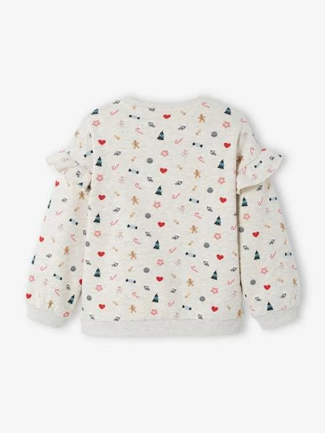 Sweat De Noël Fille Manches Volantées écru - Vertbaudet 2 Sweat De Noël Fille Manches Volantées écru - Vertbaudet – Image 2