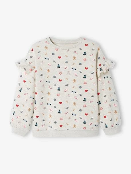 Sweat De Noël Fille Manches Volantées écru - Vertbaudet 1 Sweat De Noël Fille Manches Volantées écru - Vertbaudet