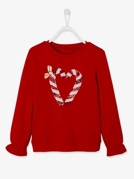 Sweat De Noël Motif Coeur En Sequins Détails Irisés Rouge - Vertbaudet 2 Sweat De Noël Motif Coeur En Sequins Détails Irisés Rouge - Vertbaudet – Image 2