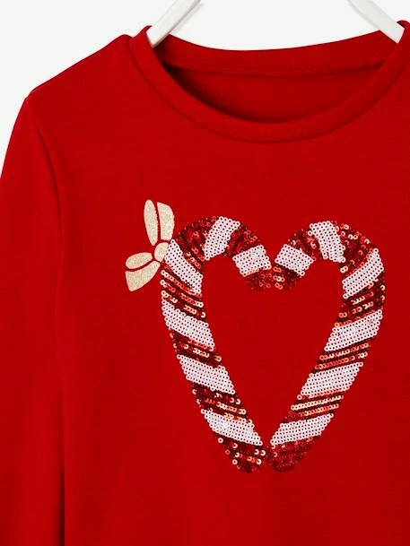Sweat De Noël Motif Coeur En Sequins Détails Irisés Rouge - Vertbaudet 4 Sweat De Noël Motif Coeur En Sequins Détails Irisés Rouge - Vertbaudet – Image 4