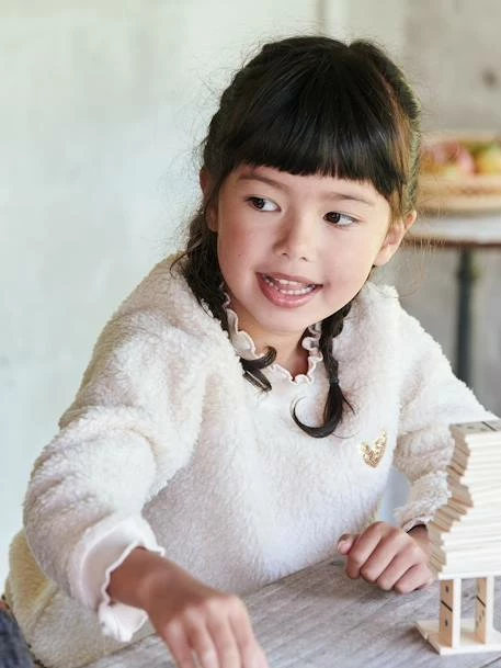 Sweat En Sherpa Fille Finitions Fantaisie Rose - Vertbaudet 1 Sweat En Sherpa Fille Finitions Fantaisie Rose - Vertbaudet