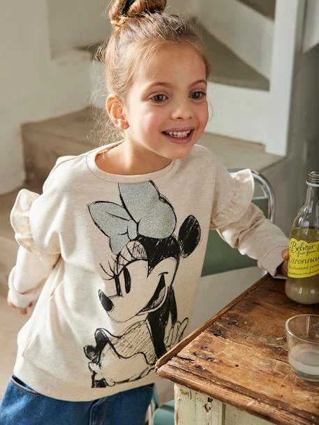 Sweat Fille Disney® à Volants Beige Chiné - Minnie 1 Sweat Fille Disney® à Volants Beige Chiné - Minnie
