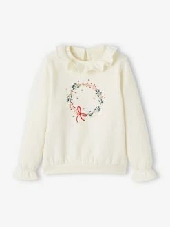 Sweat Motif Couronne De Noël Fille écru - Vertbaudet