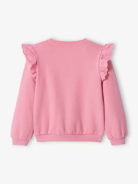 Sweat Motif Fleur Flocké Fille Volants En Broderie Anglaise Rose Bonbon - Vertbaudet 5 Sweat Motif Fleur Flocké Fille Volants En Broderie Anglaise Rose Bonbon - Vertbaudet – Image 5