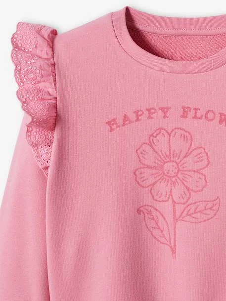 Sweat Motif Fleur Flocké Fille Volants En Broderie Anglaise Rose Bonbon - Vertbaudet 6 Sweat Motif Fleur Flocké Fille Volants En Broderie Anglaise Rose Bonbon - Vertbaudet – Image 6