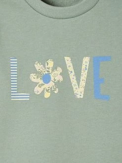 Sweat Motif "love" Fille Manches Boules Courtes Vert D'eau - Vertbaudet -cyrillus boutique sweat motif love fille manches boules courtes 2