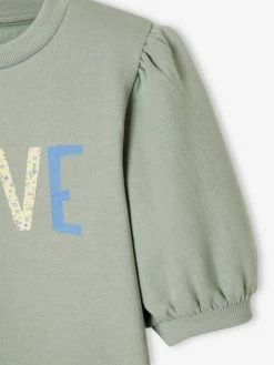 Sweat Motif "love" Fille Manches Boules Courtes Vert D'eau - Vertbaudet -cyrillus boutique sweat motif love fille manches boules courtes 3