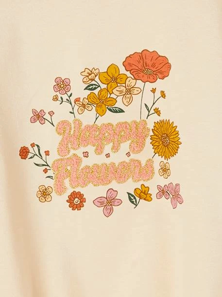 Sweat Motifs Fleurs Anim Irisée Et Bouclettes Fille Manches 3/4 écru - Vertbaudet 3 Sweat Motifs Fleurs Anim Irisée Et Bouclettes Fille Manches 3/4 écru - Vertbaudet – Image 3