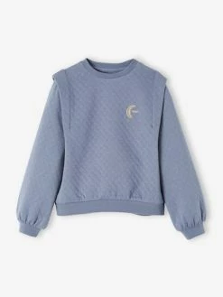 Sweat Quilté Avec Broderie Irisée Fille Bleu - Vertbaudet
