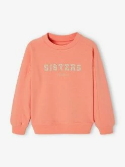 Sweat Romantique Lettres Fantaisie Fille Corail - Vertbaudet