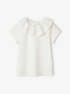 T-shirt à Collerette En Broderie Anglaise Fille écru - Vertbaudet