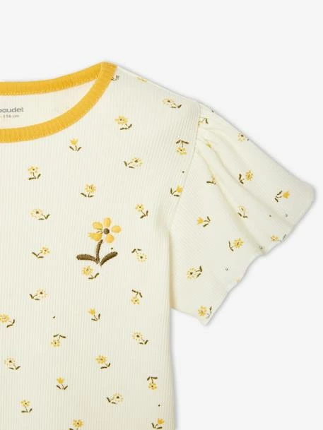 T-shirt à Côtes Imprimé Fille Jaune Imprimé - Vertbaudet 3 T-shirt à Côtes Imprimé Fille Jaune Imprimé - Vertbaudet – Image 3