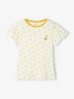 T-shirt à Côtes Imprimé Fille Jaune Imprimé - Vertbaudet