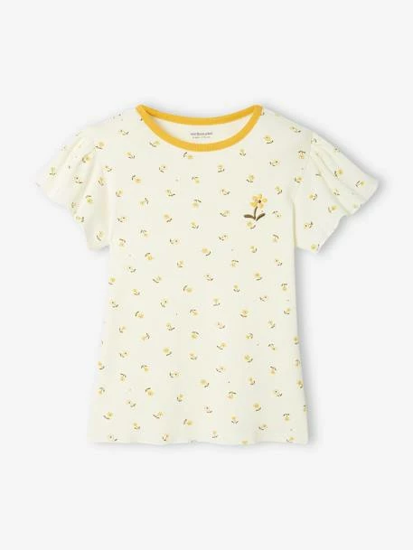 T-shirt à Côtes Imprimé Fille Jaune Imprimé - Vertbaudet 1 T-shirt à Côtes Imprimé Fille Jaune Imprimé - Vertbaudet