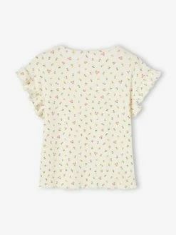 Alternative view of T-shirt à Côtes Imprimé Fleurs Fille Encre - Vertbaudet