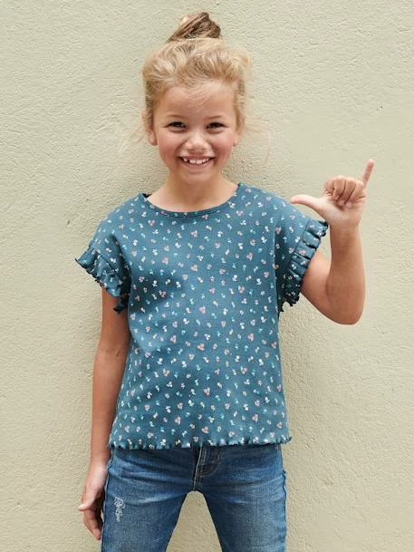 T-shirt à Côtes Imprimé Fleurs Fille Encre - Vertbaudet 4 T-shirt à Côtes Imprimé Fleurs Fille Encre - Vertbaudet – Image 4