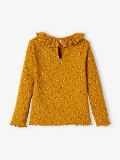 Alternative view of T-shirt à Fleurs En Maille Côtelée Fille Curry - Vertbaudet