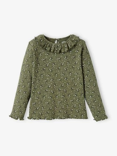 T-shirt à Fleurs En Maille Côtelée Fille Curry - Vertbaudet 5 T-shirt à Fleurs En Maille Côtelée Fille Curry - Vertbaudet – Image 5