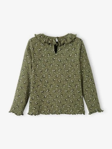 T-shirt à Fleurs En Maille Côtelée Fille Curry - Vertbaudet 6 T-shirt à Fleurs En Maille Côtelée Fille Curry - Vertbaudet – Image 6