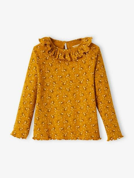 T-shirt à Fleurs En Maille Côtelée Fille Curry - Vertbaudet 1 T-shirt à Fleurs En Maille Côtelée Fille Curry - Vertbaudet