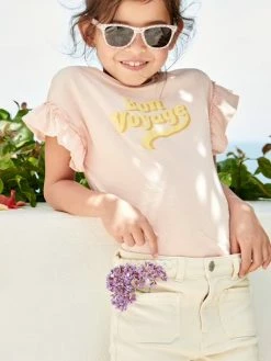 T-shirt à Message En Encre Gonflante Fille Manches Courtes Volantées Rose Pâle - Vertbaudet -cyrillus boutique t shirt a message en encre gonflante fille manches courtes volantees 2