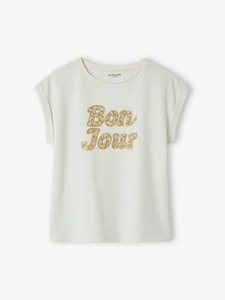 T-shirt à Message Motifs Fleurs Fille écru - Vertbaudet 2 T-shirt à Message Motifs Fleurs Fille écru - Vertbaudet – Image 2