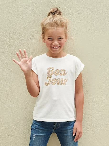 T-shirt à Message Motifs Fleurs Fille écru - Vertbaudet 1 T-shirt à Message Motifs Fleurs Fille écru - Vertbaudet