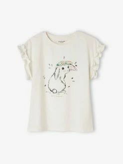 T-shirt à Motif Irisé Fille Manches Courtes Volantées Jaune Pâle - Vertbaudet