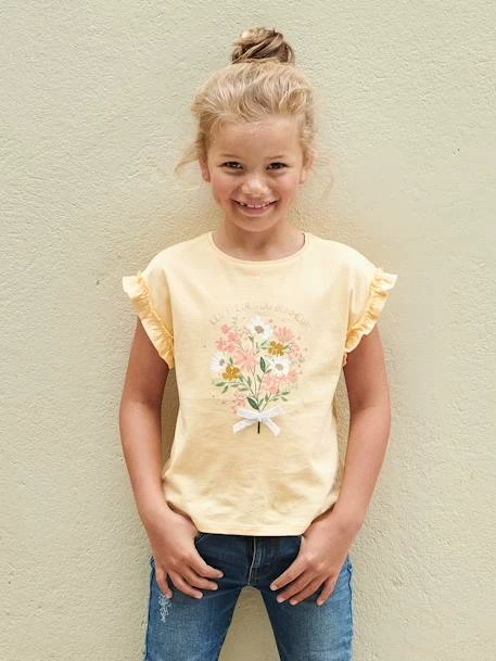 T-shirt à Motif Irisé Fille Manches Courtes Volantées Jaune Pâle - Vertbaudet 4 T-shirt à Motif Irisé Fille Manches Courtes Volantées Jaune Pâle - Vertbaudet – Image 4