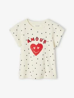 Alternative view of T-shirt "amour" à Pois Fille écru - Vertbaudet