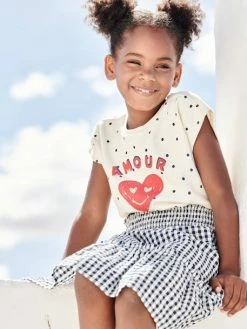 T-shirt "amour" à Pois Fille écru - Vertbaudet