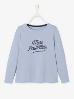 T-shirt Basics Message Irisé Fille Manches Longues Rose Poudré - Vertbaudet
