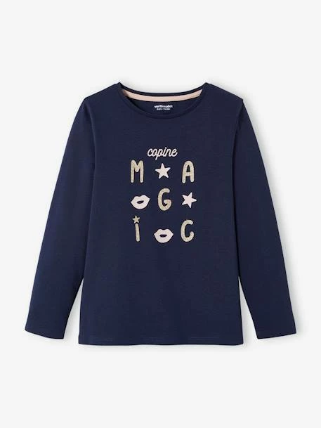 T-shirt Basics Message Irisé Fille Manches Longues Rose Poudré - Vertbaudet 4 T-shirt Basics Message Irisé Fille Manches Longues Rose Poudré - Vertbaudet – Image 4