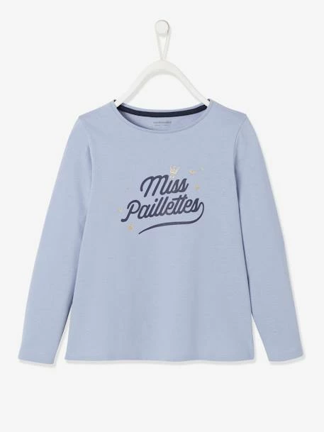 T-shirt Basics Message Irisé Fille Manches Longues Rose Poudré - Vertbaudet 1 T-shirt Basics Message Irisé Fille Manches Longues Rose Poudré - Vertbaudet