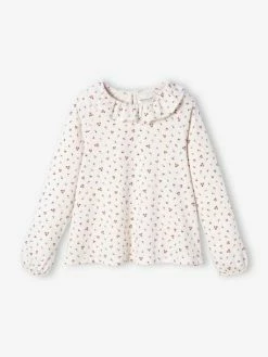 T-shirt Blouse à Collerette Fille Imprimé Fleurs Rose Imprimé - Vertbaudet