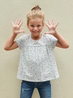 T-shirt Blouse à Fleurs Fille écru - Vertbaudet