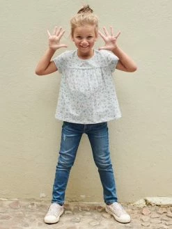 T-shirt Blouse à Fleurs Fille écru - Vertbaudet -cyrillus boutique t shirt blouse a fleurs fille 4