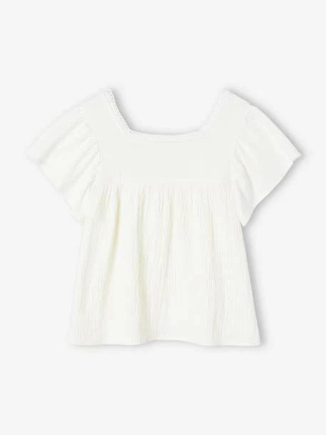 T-shirt Blouse Bi-matière Fille écru - Vertbaudet 2 T-shirt Blouse Bi-matière Fille écru - Vertbaudet – Image 2