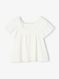 T-shirt Blouse Bi-matière Fille écru - Vertbaudet
