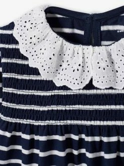 T-shirt Blouse Col En Broderie Anglaise Fille Marine Rayé - Vertbaudet -cyrillus boutique t shirt blouse col en broderie anglaise fille 4