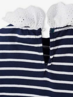 T-shirt Blouse Col En Broderie Anglaise Fille Marine Rayé - Vertbaudet -cyrillus boutique t shirt blouse col en broderie anglaise fille 5