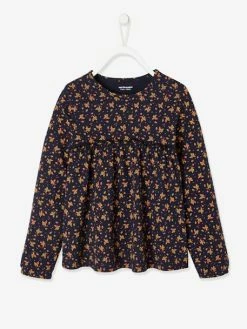 T-shirt Blouse Fille Imprimé Fleurs Encre Imprimé - Vertbaudet