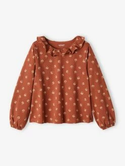 T-shirt Blouse Motifs Irisés Fleurs Fille Marron Imprimé - Vertbaudet