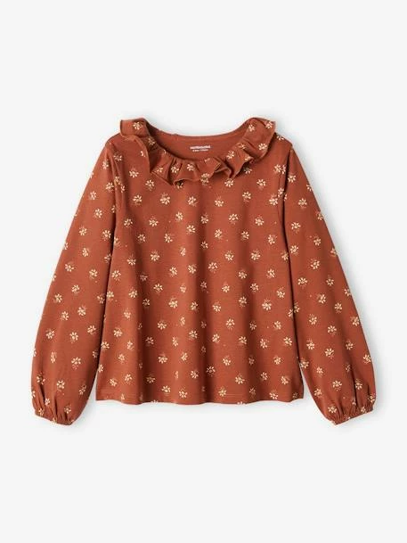 T-shirt Blouse Motifs Irisés Fleurs Fille Marron Imprimé - Vertbaudet 1 T-shirt Blouse Motifs Irisés Fleurs Fille Marron Imprimé - Vertbaudet